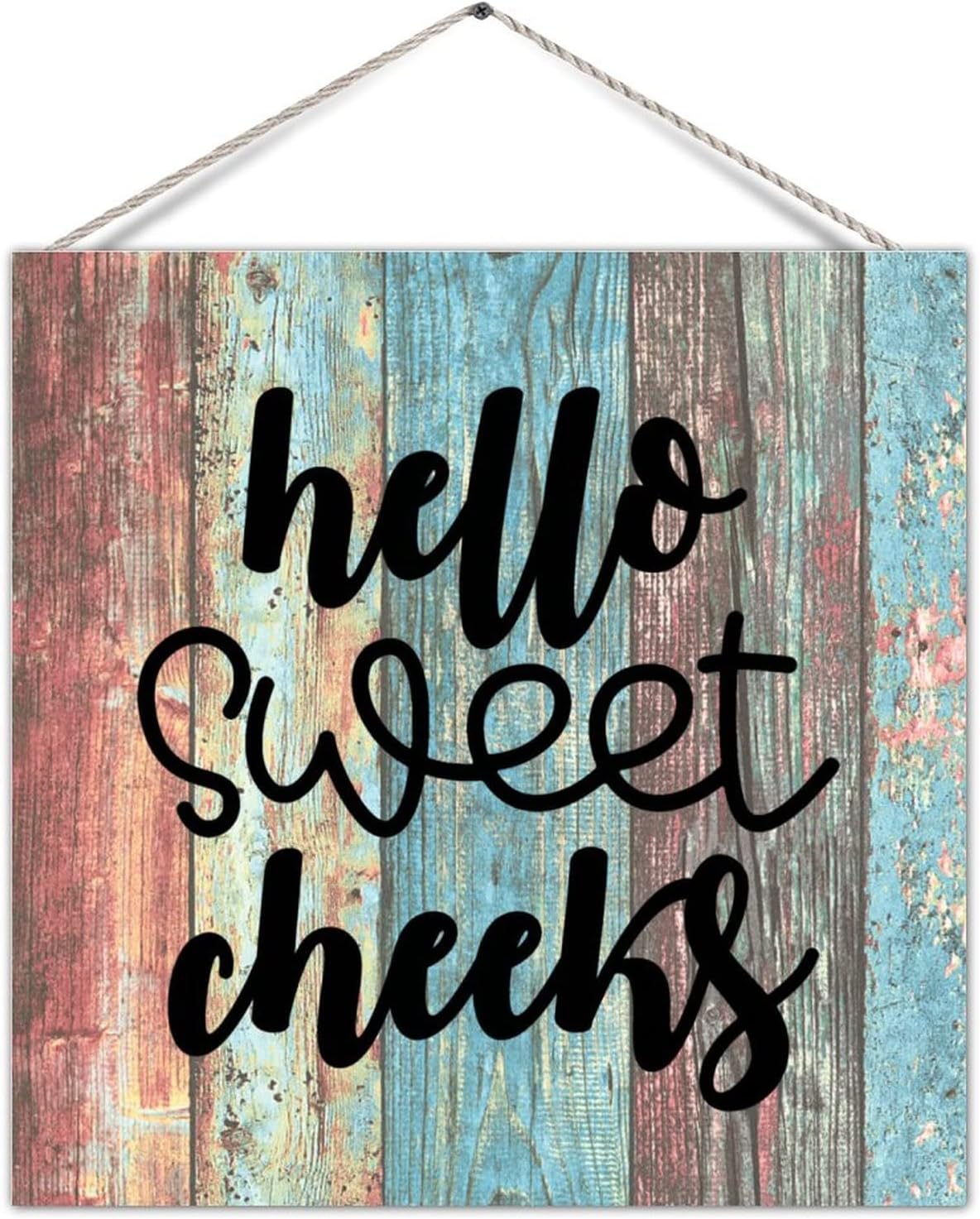Funny Bathroom Sign Hello Sweet Cheeks Countryside Wood Craft Sign Wall Pediment Countryside Bathroom Wall Decorations for Toilet Shower Room Bathroom Decorations 12in