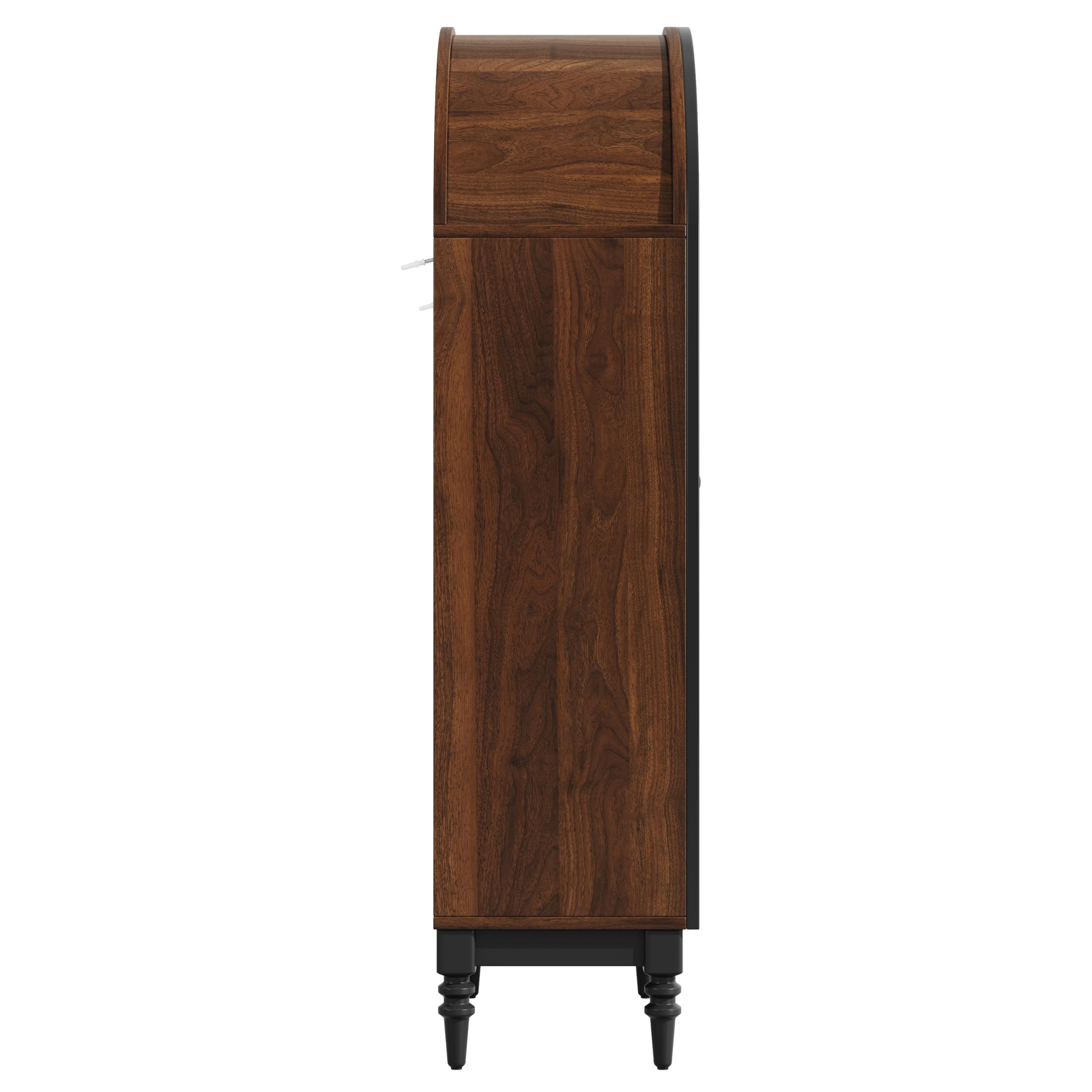 Armadietto ad arco alto autoportante per cucina e soggiorno, vetrina con ante in vetro, venature del legno, nero