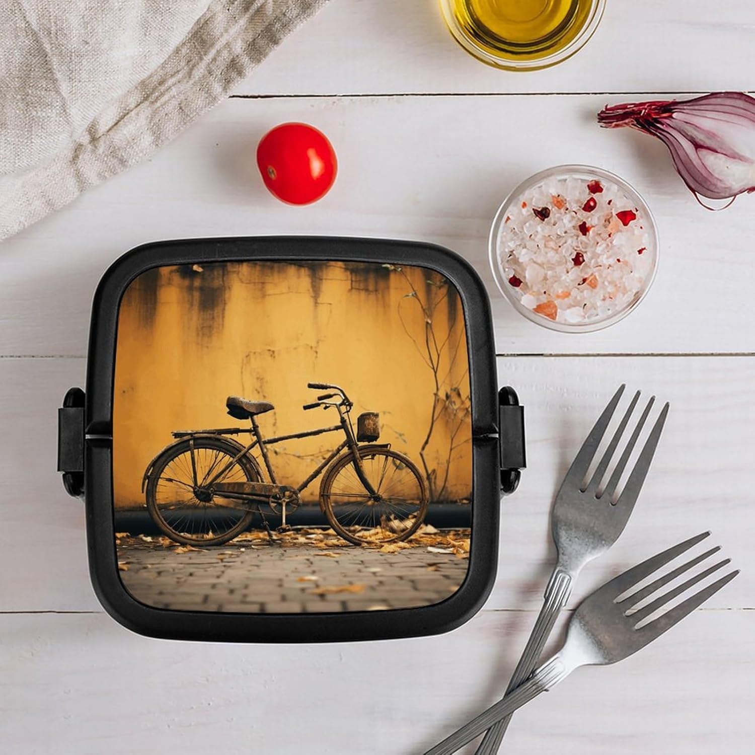 Adults Lunch Box Adult Bento Box Stackable Bento Box BPA-Free Old Rusty Vintage Bicycle Lunch Box Food Container Ideal for Meal Prep, Work, And On The Go