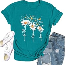 Christian Shirts for Women Daisy Floral T-Shirt Faith Hope Love Tee Butterfly Tops