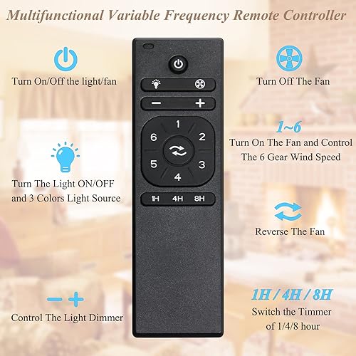 Miniatura 4 de Prichor Ventilador de techo con luces LED de 18 W y control remoto, ventiladores de techo de madera para interiores y exteriores de 52 pulgadas con