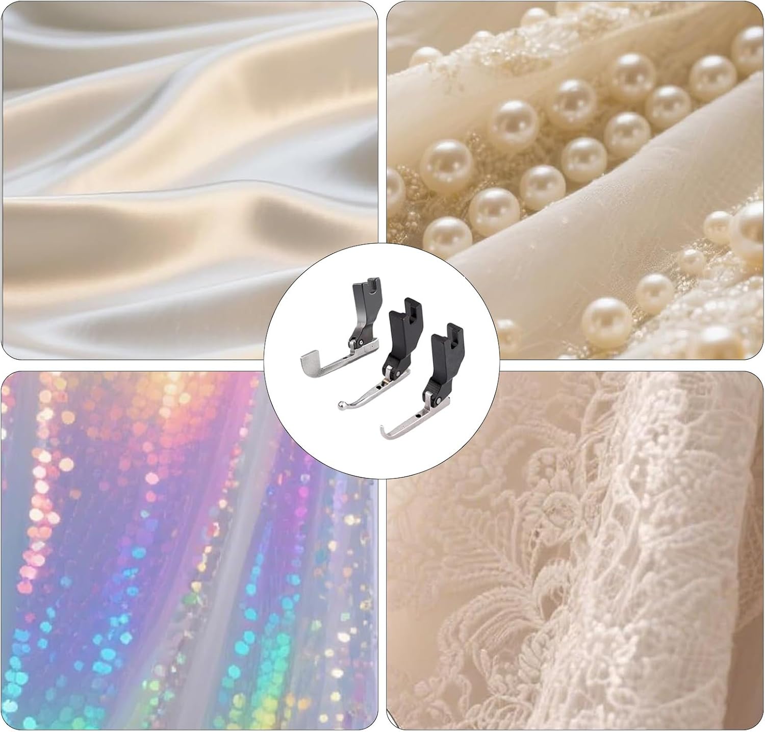 3Pcs P369 New Bead Sequin Special Presser Foot,Sewing Machine Accessories for Wedding Dress Fabric, Lace, Tulle, Sequins, Fabrics - Compatible with JUKI