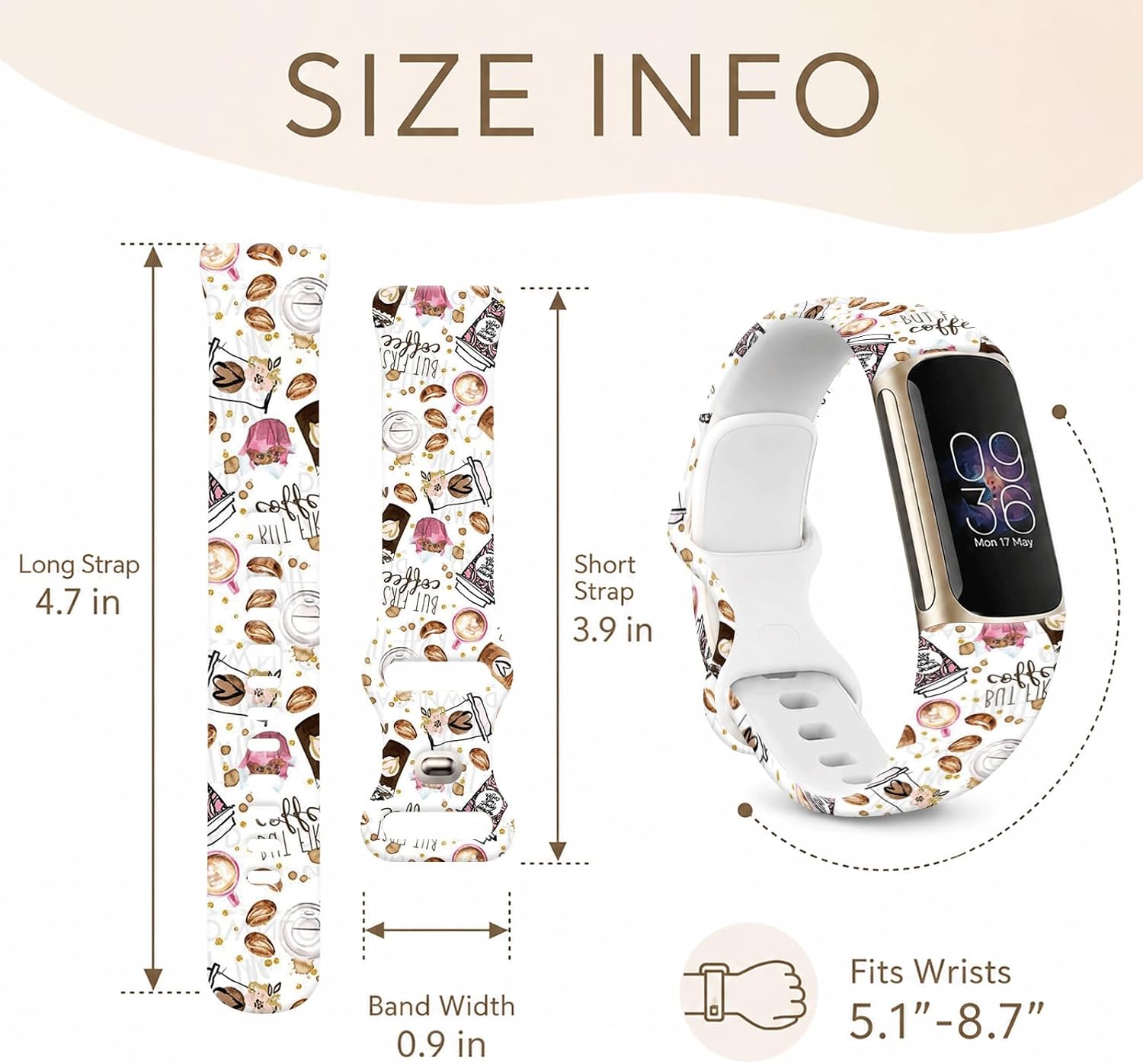 Compatible with Fitbit Charge 6/5 Bands,Maillard & Dopamine Aesthetic Soft Silicone Metal-Free Skin-Friendly Strap,Coquette Style Pattern Wristband for Women Men image 4
