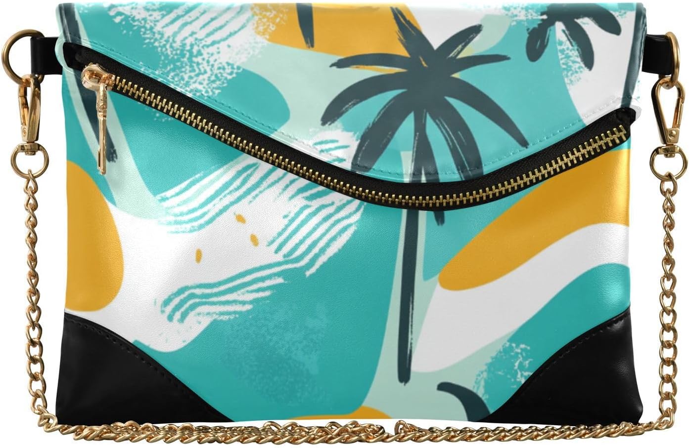 PU Leather Clutch Handbags for Women Minimalist Style Shoulder Bags for Party Palm Trees Green Summer