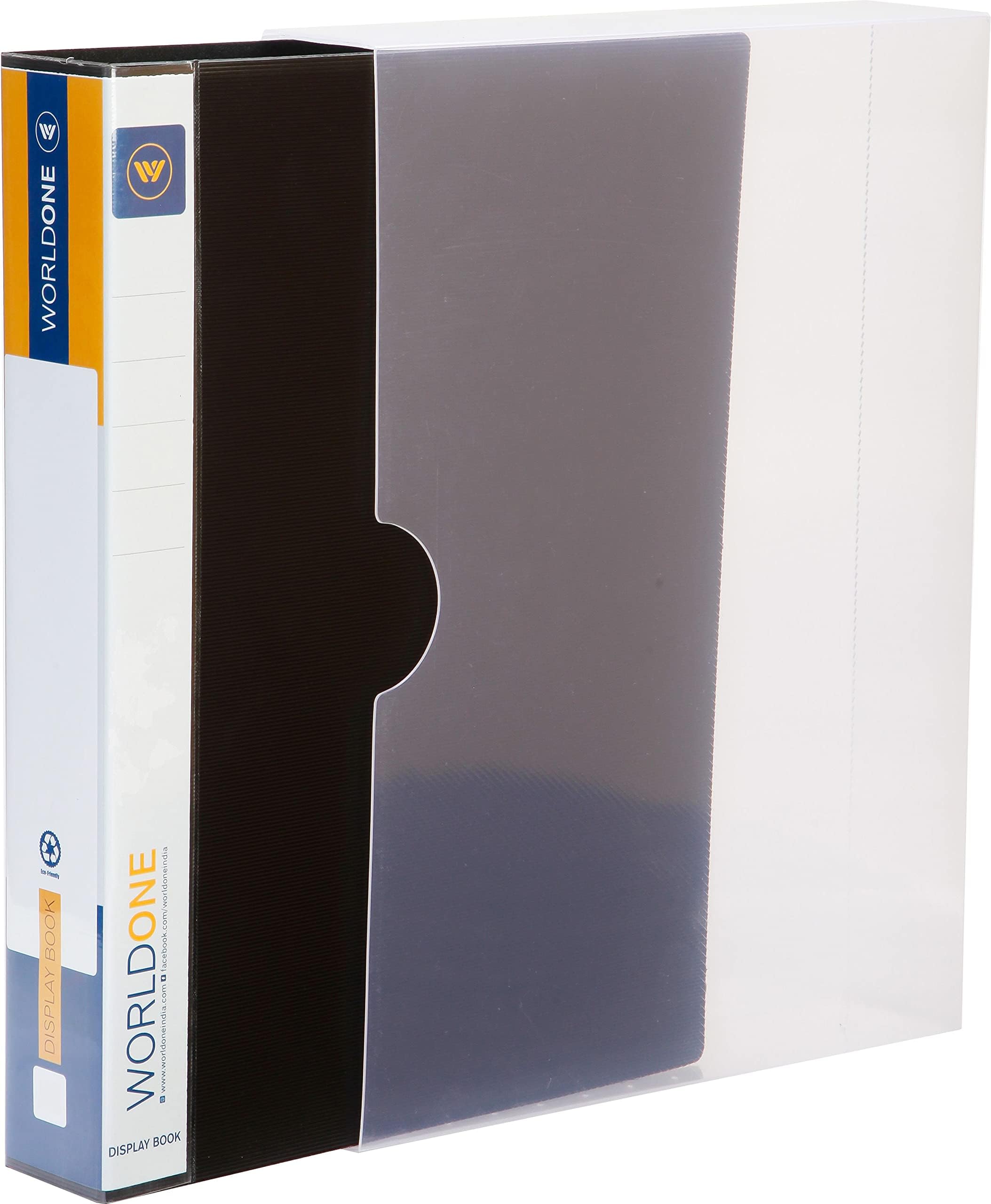 Worldone FC (Foolscap Size) | Presentation Display Book File for Documents | 1.5mm Thick PP Board | Ultra Clear 100 Pockets with Case | Project Folder for School & Offices | Black (Set of 1)