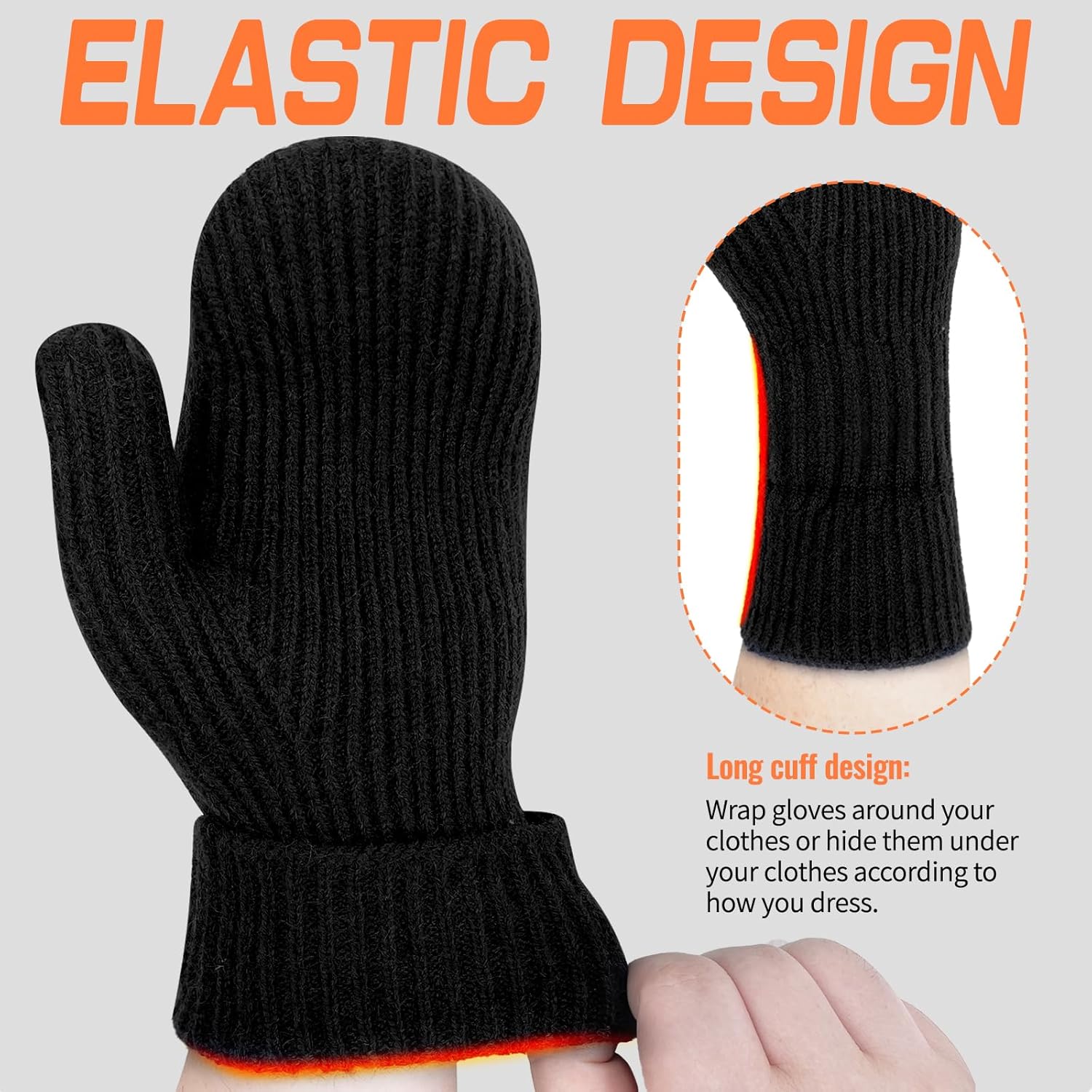 woogwin Winter Gloves for Men Wool Warm Fleece Thick Womens Thermal Stretchy Knit Mittens for Cold Weather Elastic - Image 4
