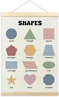 TLESKE Boho Classroom Shapes Chart Poster Hanger Frame, Homeschool Hanging Wall Art Decor for Toddlers Kids Room Nursery Playroom, Preschool Prek Learning Educational Poster Print Banner, 12x16
