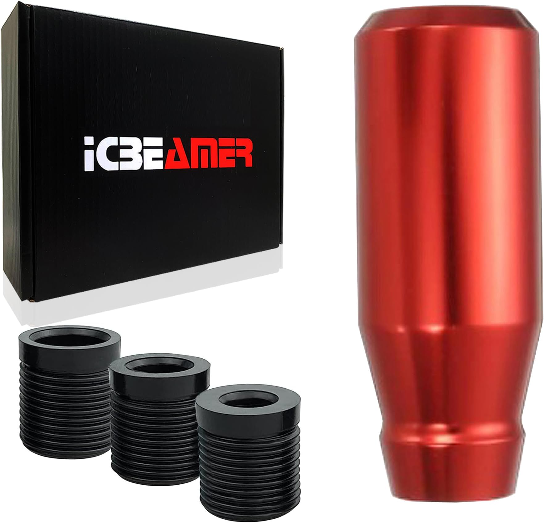 ICBEAMER Red Aluminum Shift Knob | Fits Automatic and 4, 5, 6 Speed Manual Transmission Vehicles | Interior Car Gear Lever Stick Shift Handle | Automotive Replacement Parts | 1 Piece