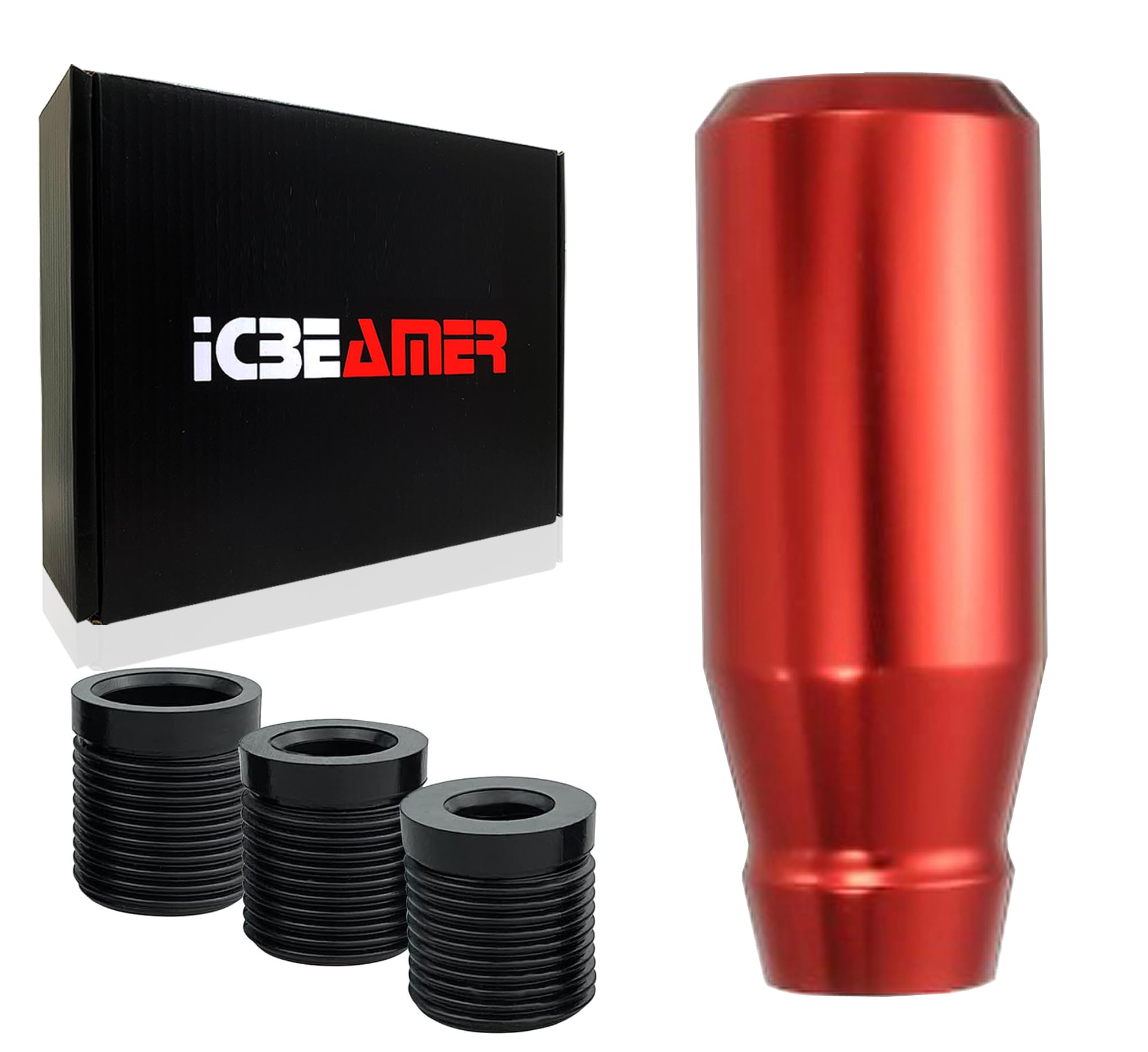 ICBEAMER Red Aluminum Shift Knob, Fit Automatic and 4, 5 and 6 Speed Manual Transmission Vehicles, Interior Car Gear Lever Stick Shift Handle Automotive Replacement Parts, 1 Piece