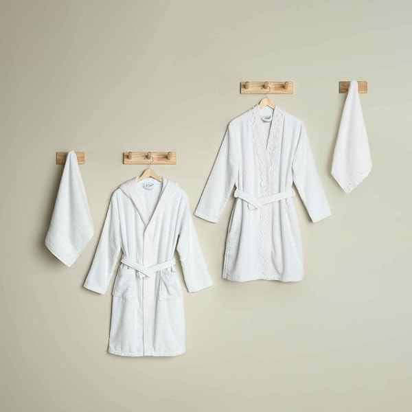 Linens Elvia Pamuk S/M- L/XL 4'lü Bornoz Seti Beyaz