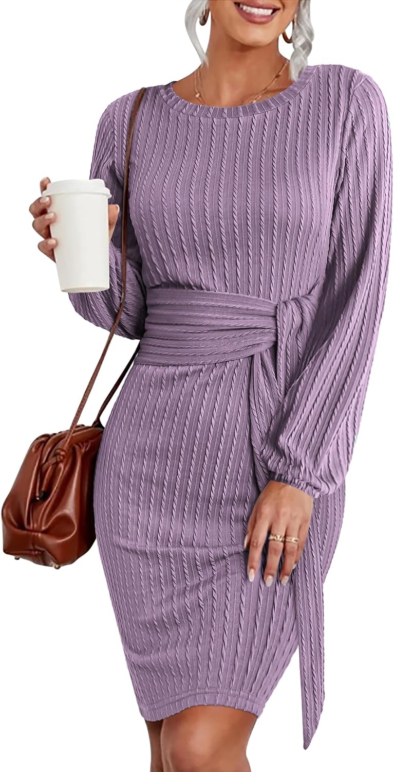 black long sleeve bodycon dress midi Elegant lantern sleeves o-neck slim sweater dress women Autumn solid s   The Clothing Company Sydney