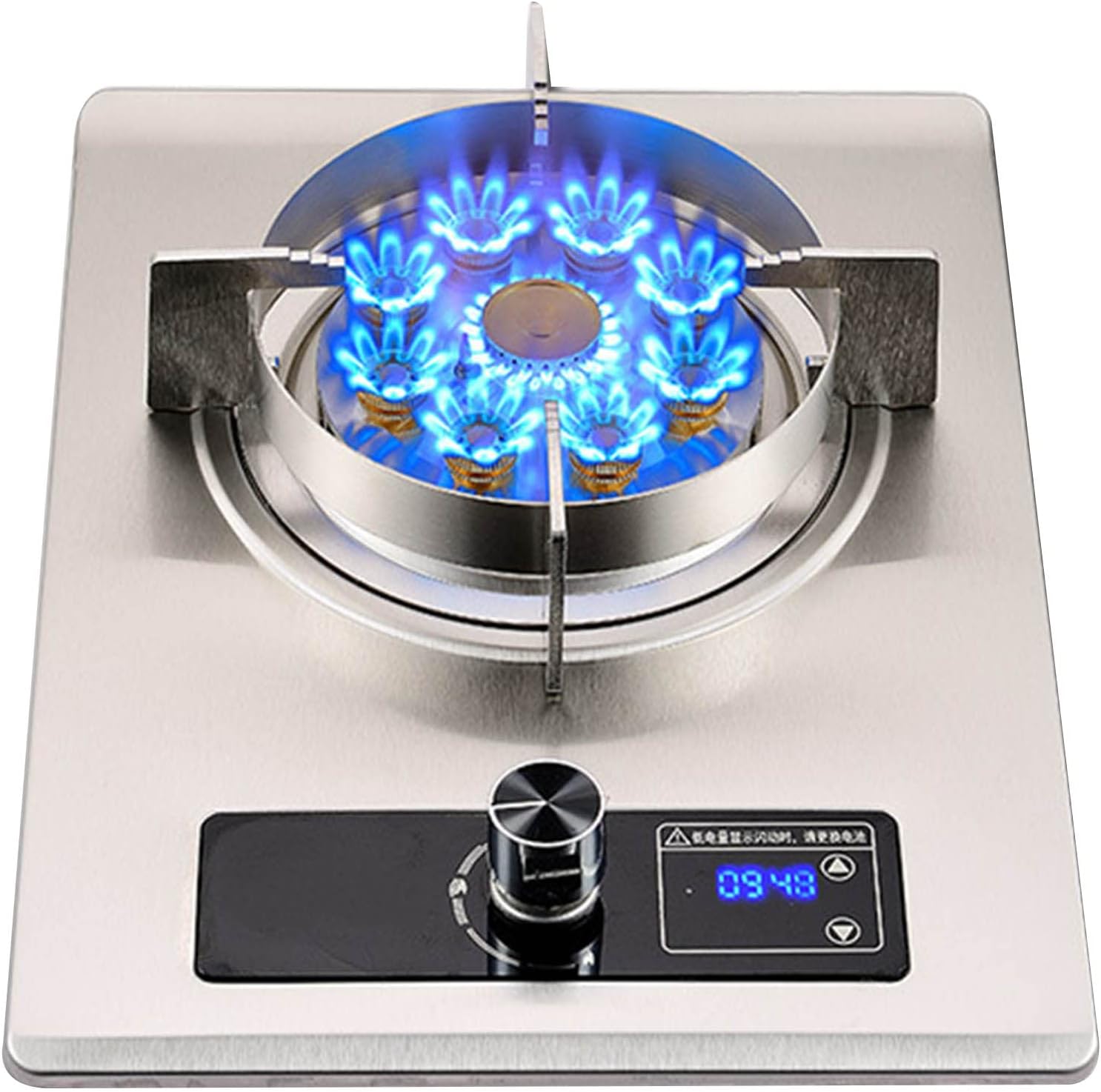 Stainless Steel 1 Burner Gas Cooktops, Gas Countertop For Home Kitchen Apartments Outdoor, 90 Min Timer, Silver (Silver) (Silver)