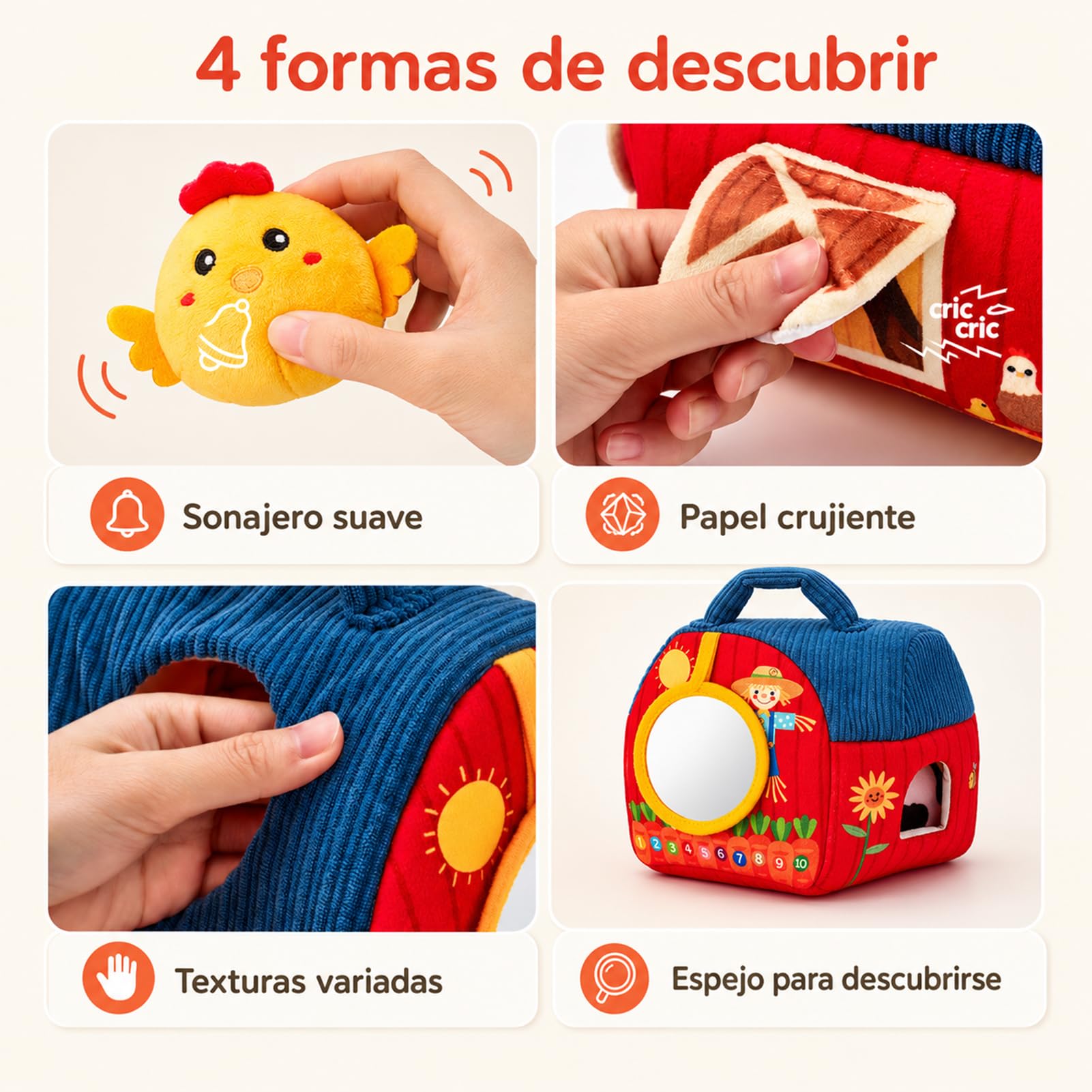 hahaland Juguetes Bebes 6-12 Meses - Animales Granja Montessori Juguetes Niños 1 año - Juguete Interactivo Sensorial Blandito Regalo Bebe 6 9 12 Meses Niño Niña