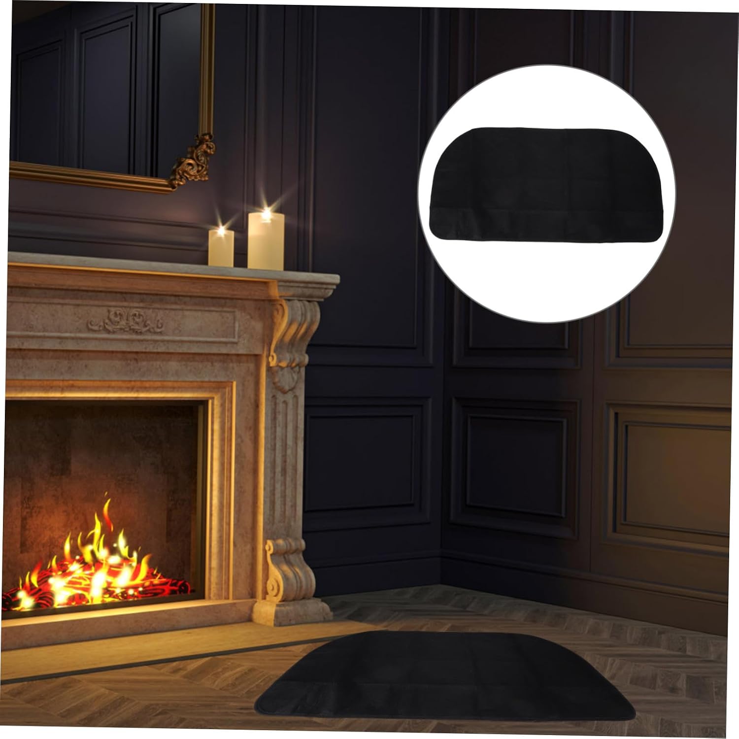 Outanaya Fireproof Semicircle Fireplace Mat Durable Hearth Rug for Use Heat Resistant Fire Pit Protector Elegant Design for