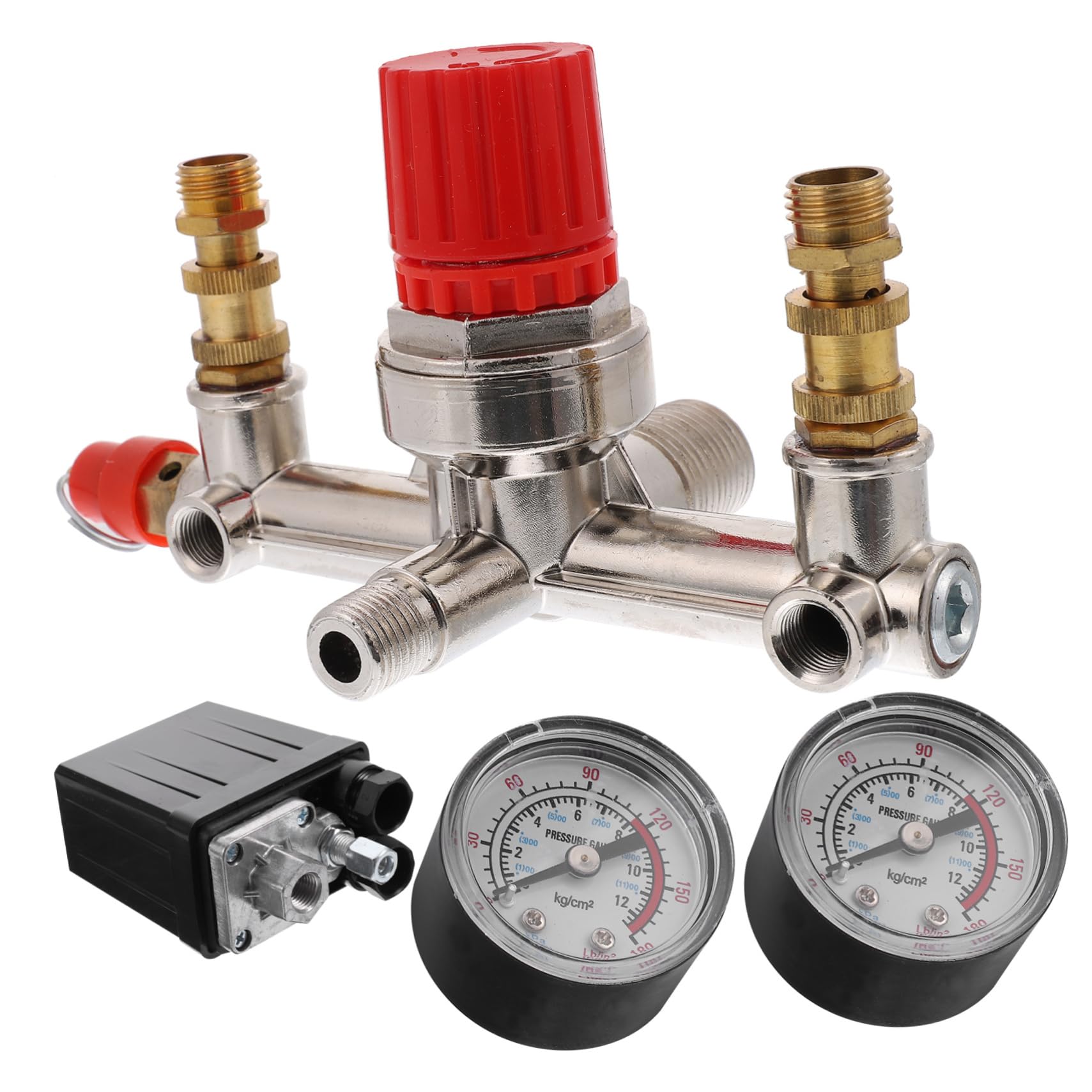 Pressostato per Compressore Aria 175psi 16a con Manometro | Regolatore di Pressione, Interruttore di Controllo, Metallo-plastico, Uso su Air Compressor