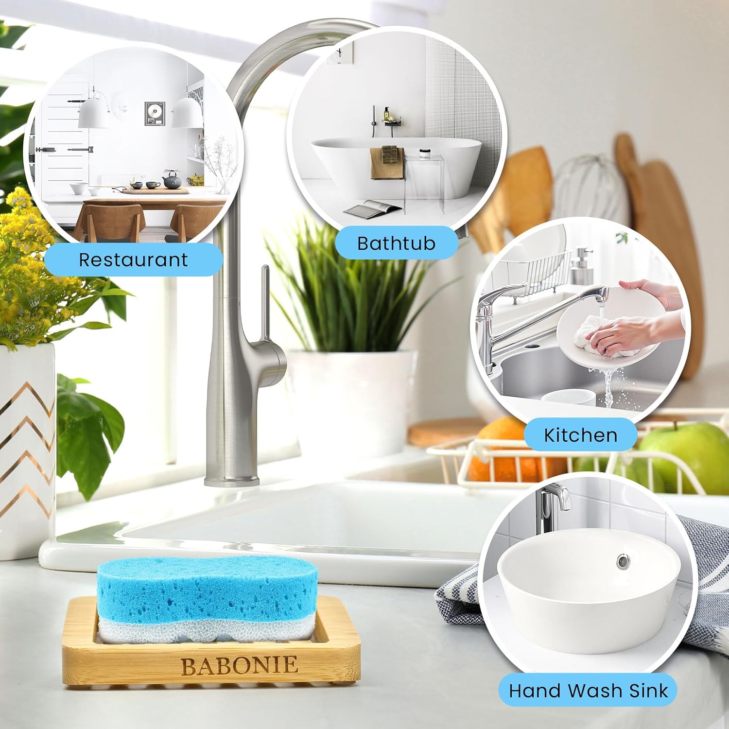 Bar Soap Holder, 2 Pack Self Draining Bamboo Sponge Holder - Curved Surface Slotted Soap Dish for Shower, Bathroom, Bathtub, Sink, RV, Packed in A Case(Bamboo Style)