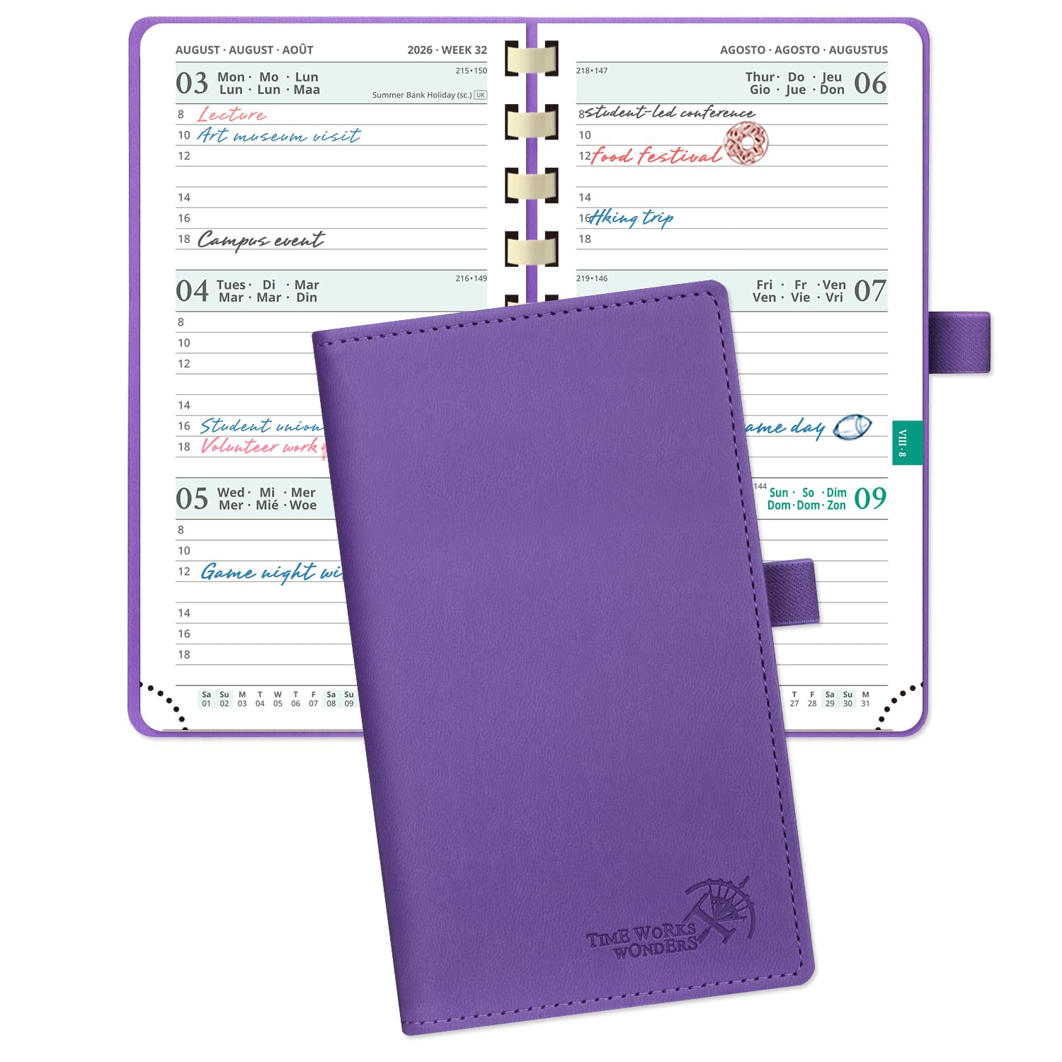 POPRUN Academic Pocket Diary 2026-2027 Slim (16.5x9 cm) Week to View Spiral 17 Months (Aug'26 - Dec'27) Small for Bag,Mid Year Weekly Planner PU Leather Cover(Purple) โ image 1