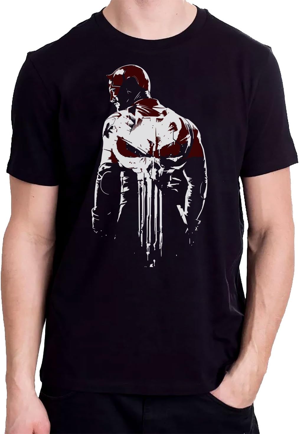 The Defenders Daredevil Punisher T-Shirt Mash up Black T-Shirt Unisex Soft Style (2XL)