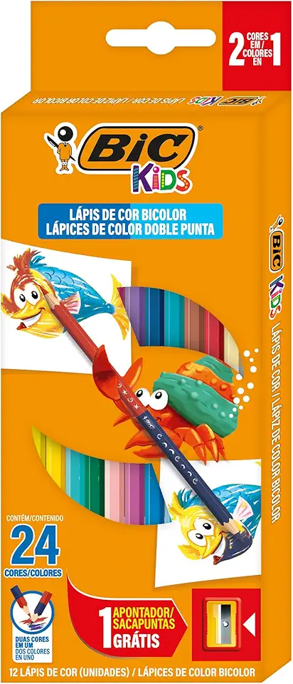 BIC, Lápis de Cor Bicolor + 1 Apontador, 12 Unidades