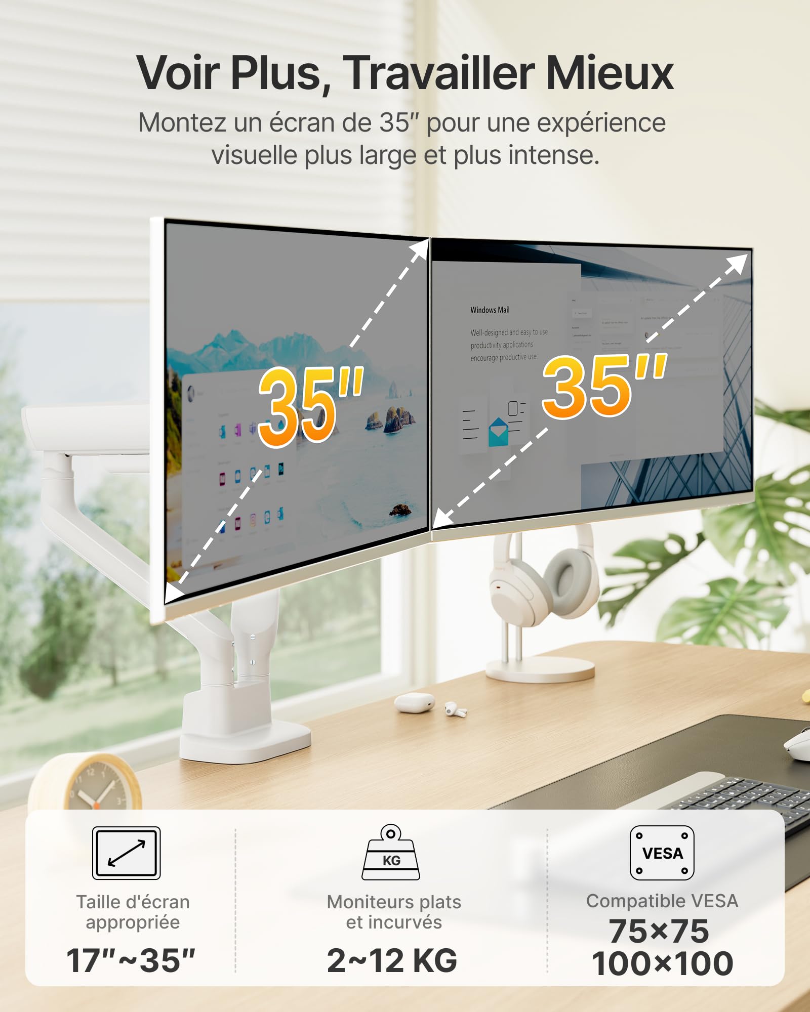 monTEK Support Double Écran PC 17-35 Pouces