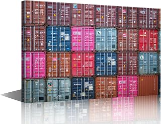 Shipping Container Wall Art Freight Harbour Logistics Centre Pictures Painting on Canvas Industrial Port Wall Art for Living Room 1 Panel Home Decor Framed Stretched Ready to Hang (12''Wx18''H)