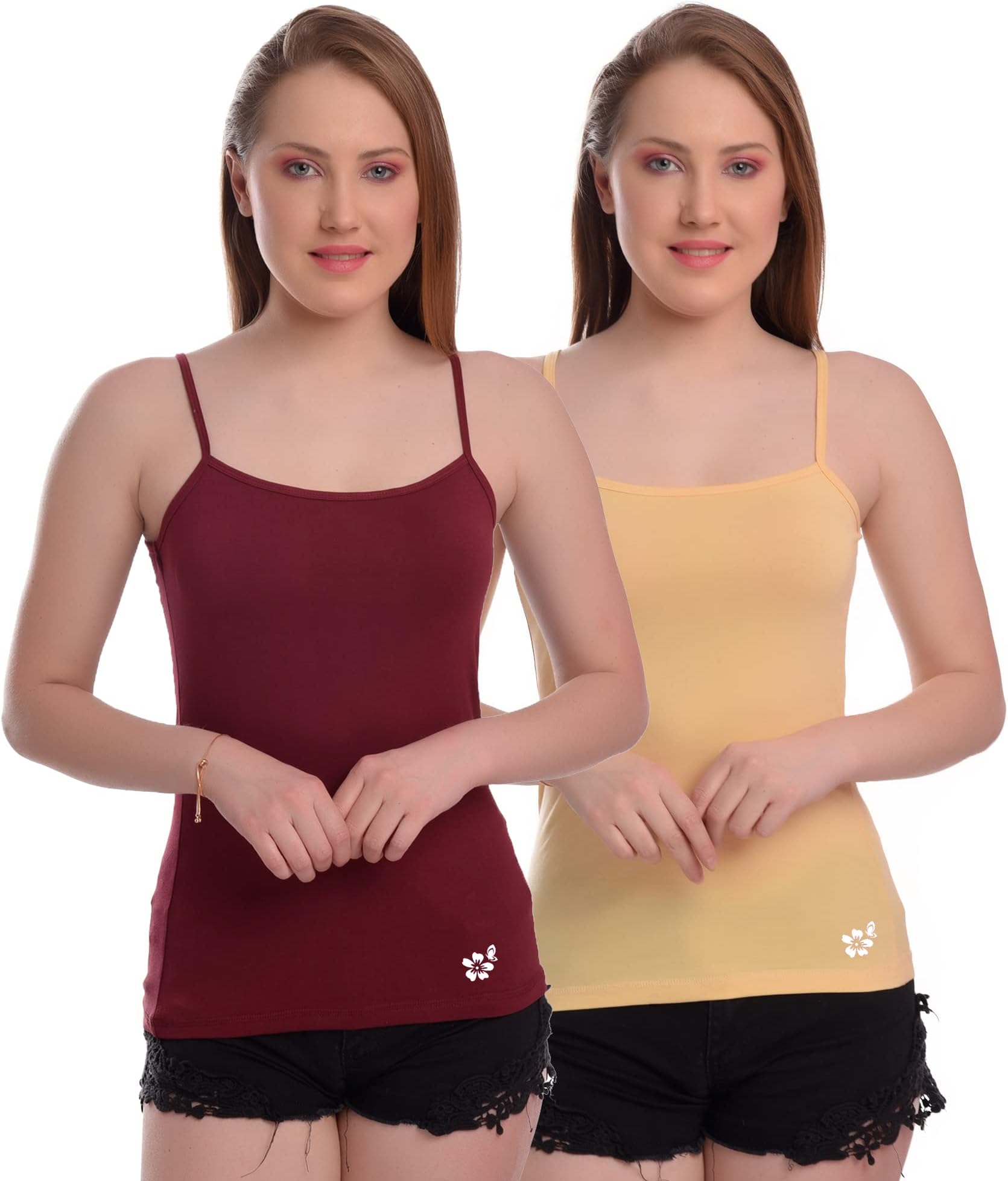 Blush n Bloom Women/Girls Cotton Spaghetti/Sleeveless Camisole Tank Top (Pack of 2)