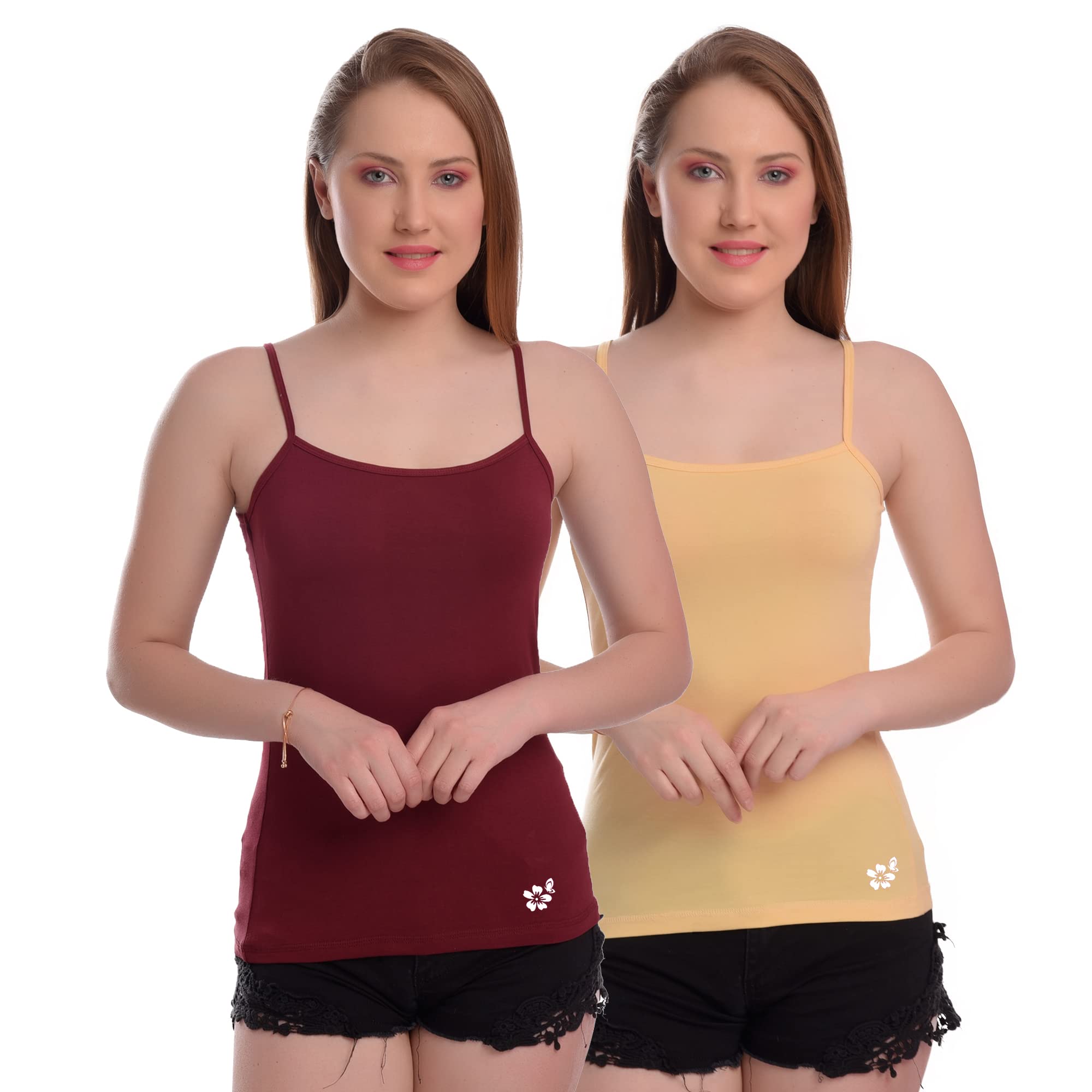 Blush n Bloom Women/Girls Cotton Spaghetti/Sleeveless Camisole Tank Top (Pack of 2)