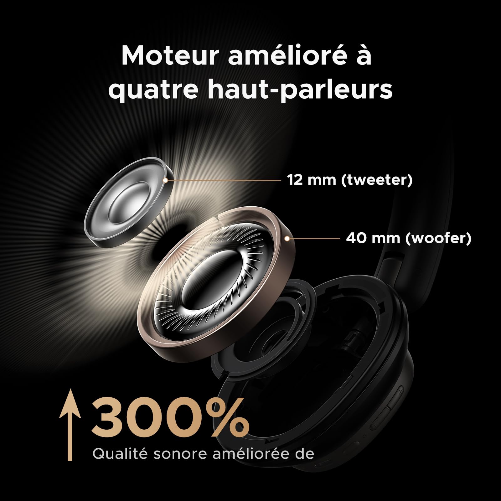 UGREEN Studio Pro Casque Bluetooth sans Fil Sport ANC Réduction Active du Bruit Adaptative 48dB Hi Res Audio LDAC Casque Musique 5 Micros BT 6.0 Audio Spatial Personnalisé 8 EQ App 120H Noir