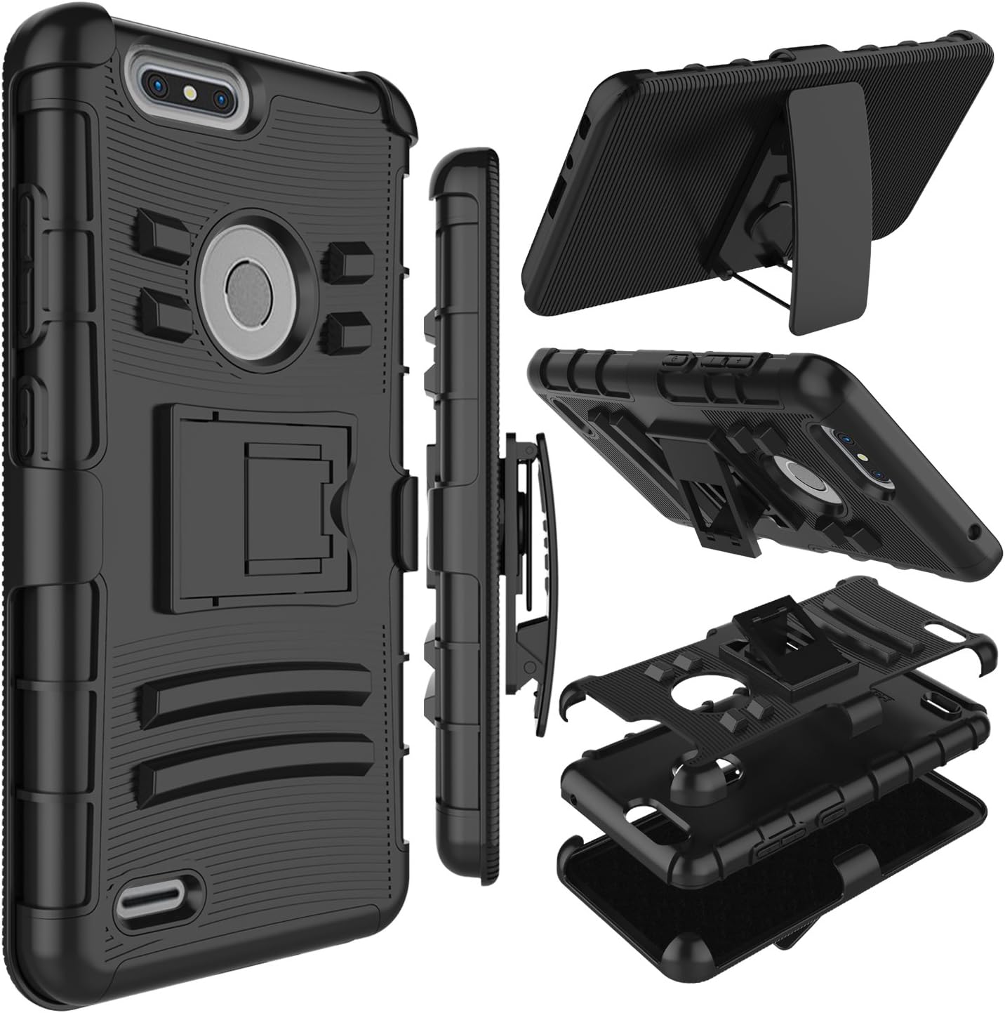 Zenic Compatible with ZTE Blade Z Max Case, ZTE ZMax Pro 2 Case, Heavy Duty Shockproof Full-Body Protective Hybrid Case with Swivel Belt Clip and Kickstand Compatible with ZTE Sequoia/Z982 (Black)