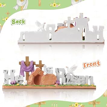 Fumete Easter Decorations He is Risen Decor Resin Religious Easter Decor Table Spring Figurines for Home Household and Office Table Decoration