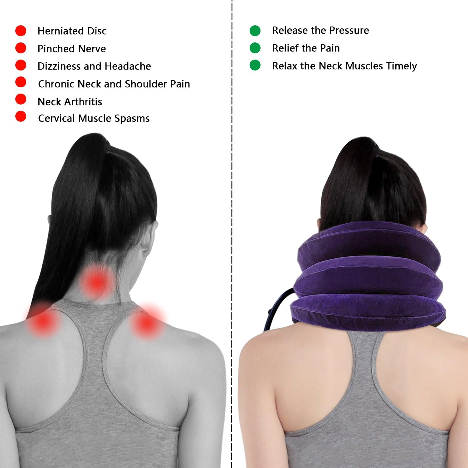 Banglijian Cervical Neck Traction Collar Device Inflatable Pillow Effective and Instant Relief for Chronic Neck and Shoulder Pain with Adjustable Size (Purple)