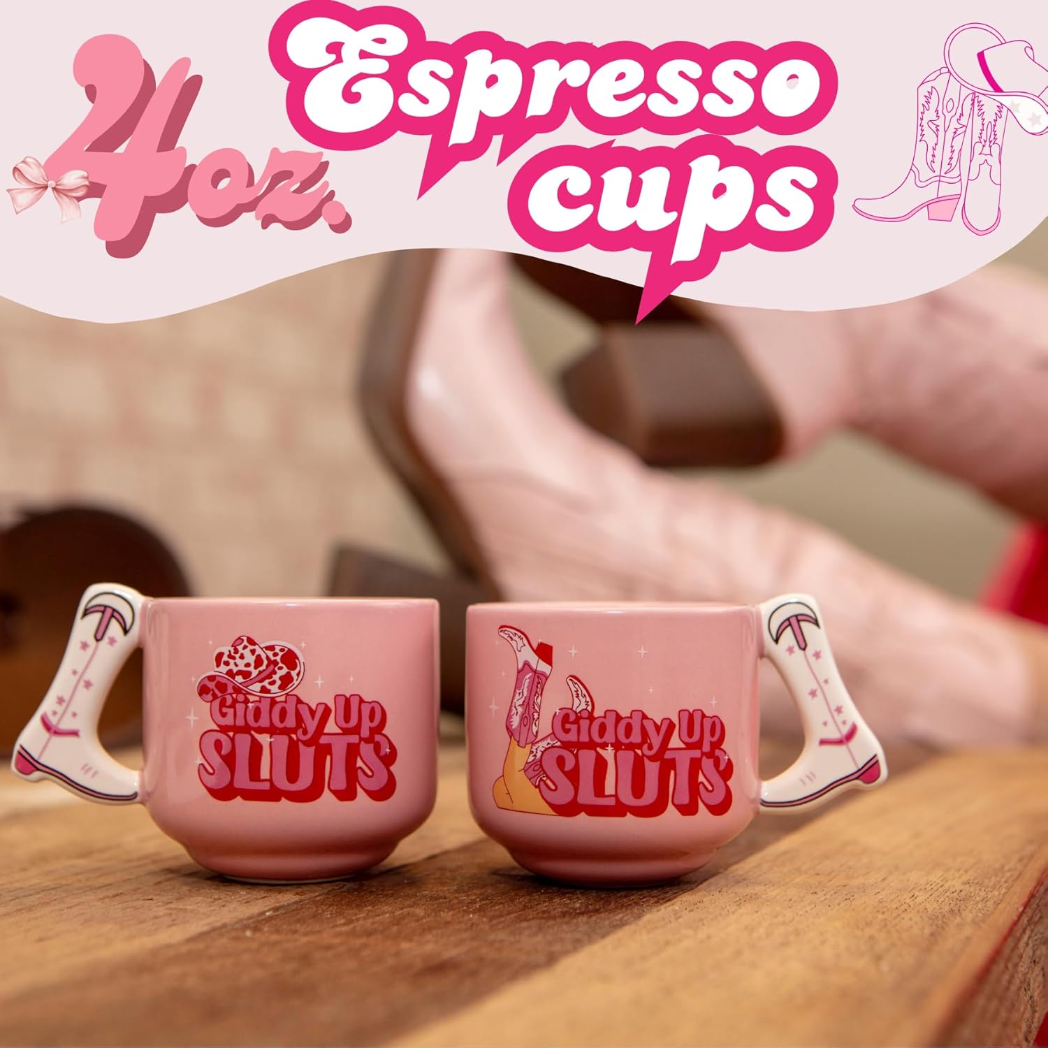 Boxer Gifts Giddy Up Sluts Novelty Espresso Cups - Cowgirl Gifts for Women - Country Themed Stuff - Funny Friend Gift