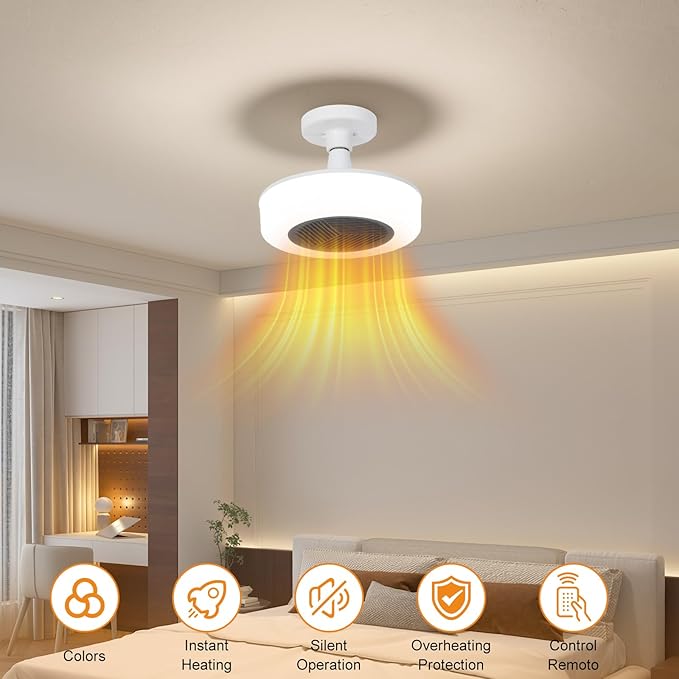 Calefactor Eléctrico Cerámico PTC con Ventilador y Luz LED, Control Remoto, 120V miniatura 7