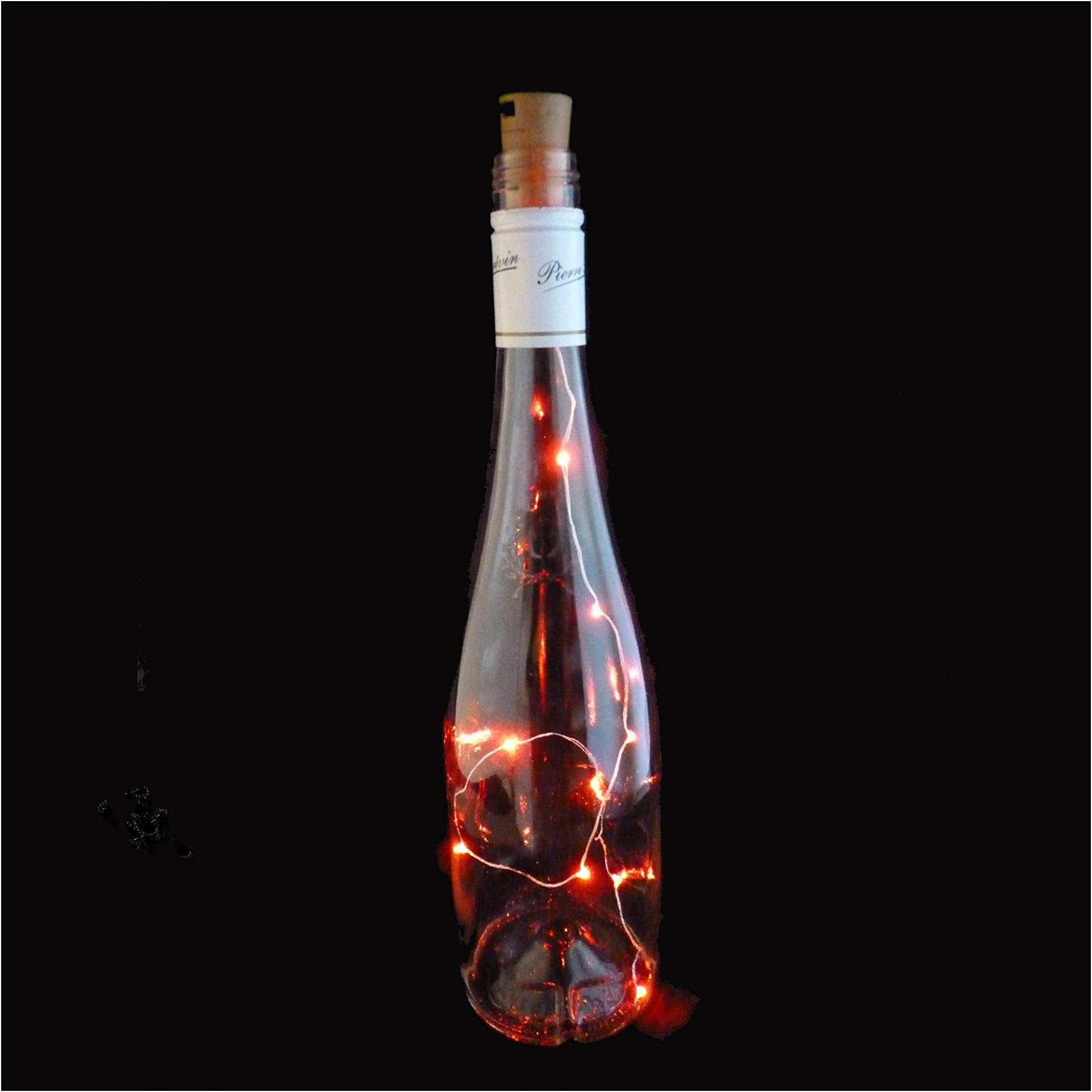 Aqua Crystal LED Cork with 10 Lights on a String with Bottle Stopper, Lamp, Light, Wedding, Event - RED *Bottle NOT Included*