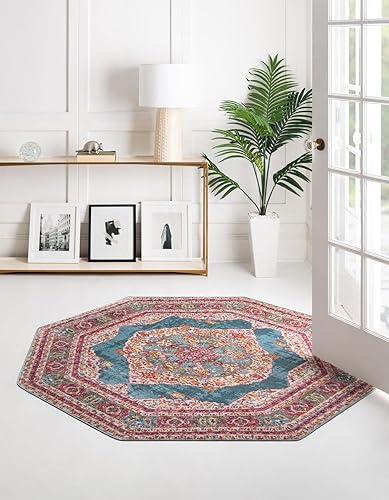 Unique Loom Baracoa Collection - Alfombra Regla (octágono de 5 pies 1 pulgada, turquesamarfil)