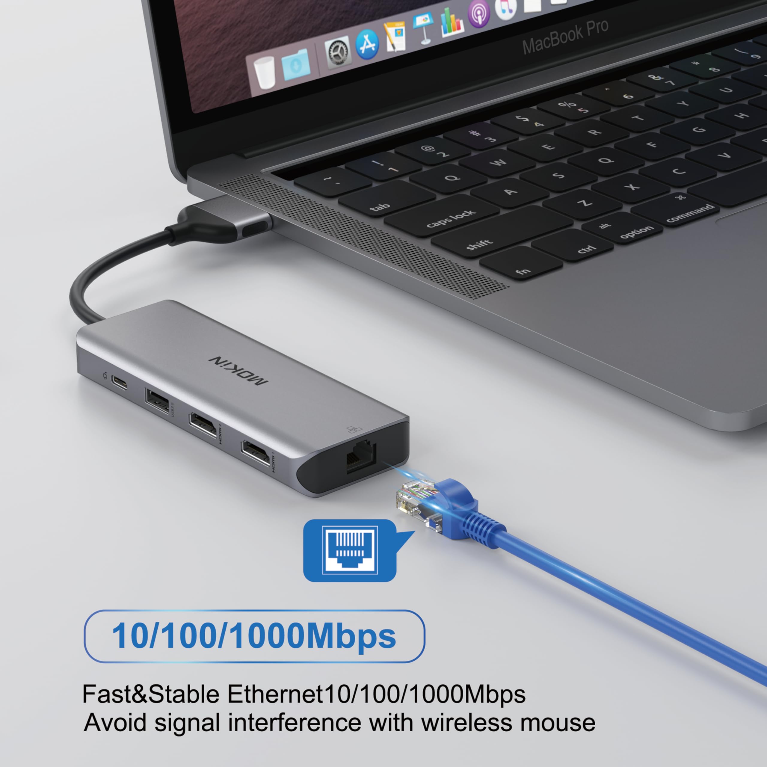 MOKiN 9 en 2 Macbook Station d'accueil pc Portable Dual Monitor Adaptateur | avec 2 HDMI+2 USB3.0+USB 20+SD/TF+100W PD+Ethernet pour MacBook Pro/Air