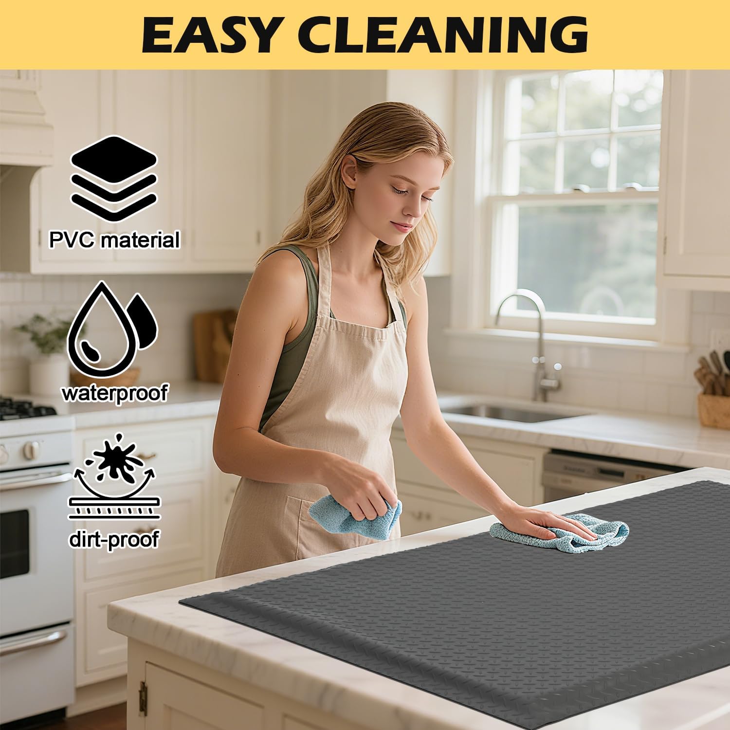 2 x 5 FT Anti Fatigue Mats Industrial 15/16 Inch Thick Soft Sponge Ergonomic Mat Durable Heavy Duty Diamond Plate for Standing Non Slip Industrial Grade Floor Mat for Leg & Back Pain (Gray)