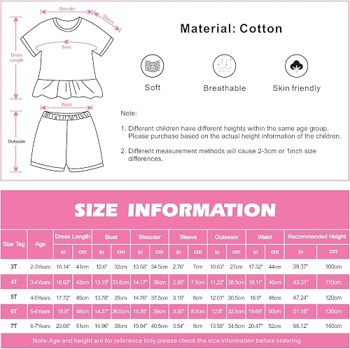 Dioshark Ensemble Fille Short et Haut Coton Arc-en-ci Paillettes Bébé 2 Pièces T-shirt Blanc Manches Courtes et Short Pantalons Rose Tout-petits Tops Ensembles Vêtements Été pour Enfants 2-3 ans - 7