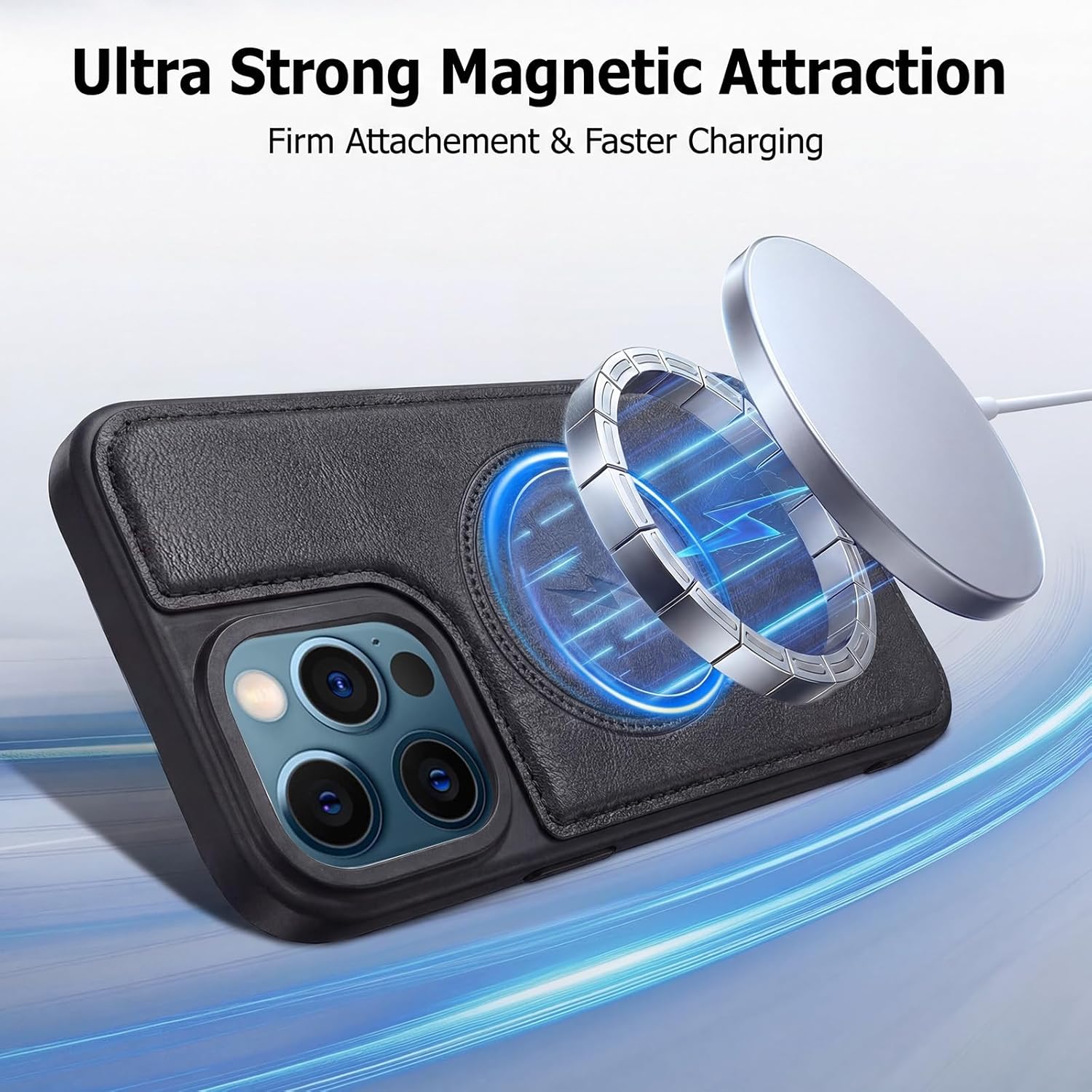 Compatible with Magsafe 3 in 1 Detachable iPhone 12/12 Pro Wallet Case with Card Holder, PU Leather Handbag Phone Purse with Zipper, RFID Blocking Strap Lanyard Kickstand Magnetic Phone Cover