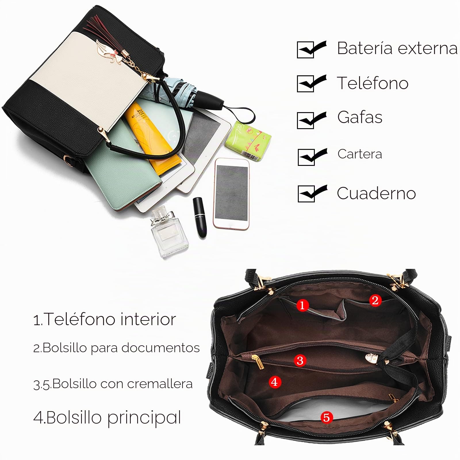 FANDARE Elegante Mujer Bolso Mano con Colgante Bolsos de Bandolera Impermeable PU Cuero para Viaje Trabajo Compras Crossbody Bag