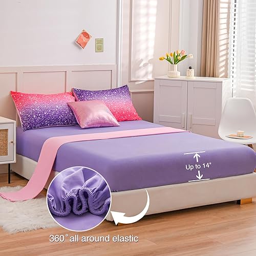 Miniatura 3 de A Nice Night Juego de edredón para niñas, tamaño individual, 6 piezas, ropa de cama en una bolsa, 3D, colorido, brillante, galaxia, arco iris,