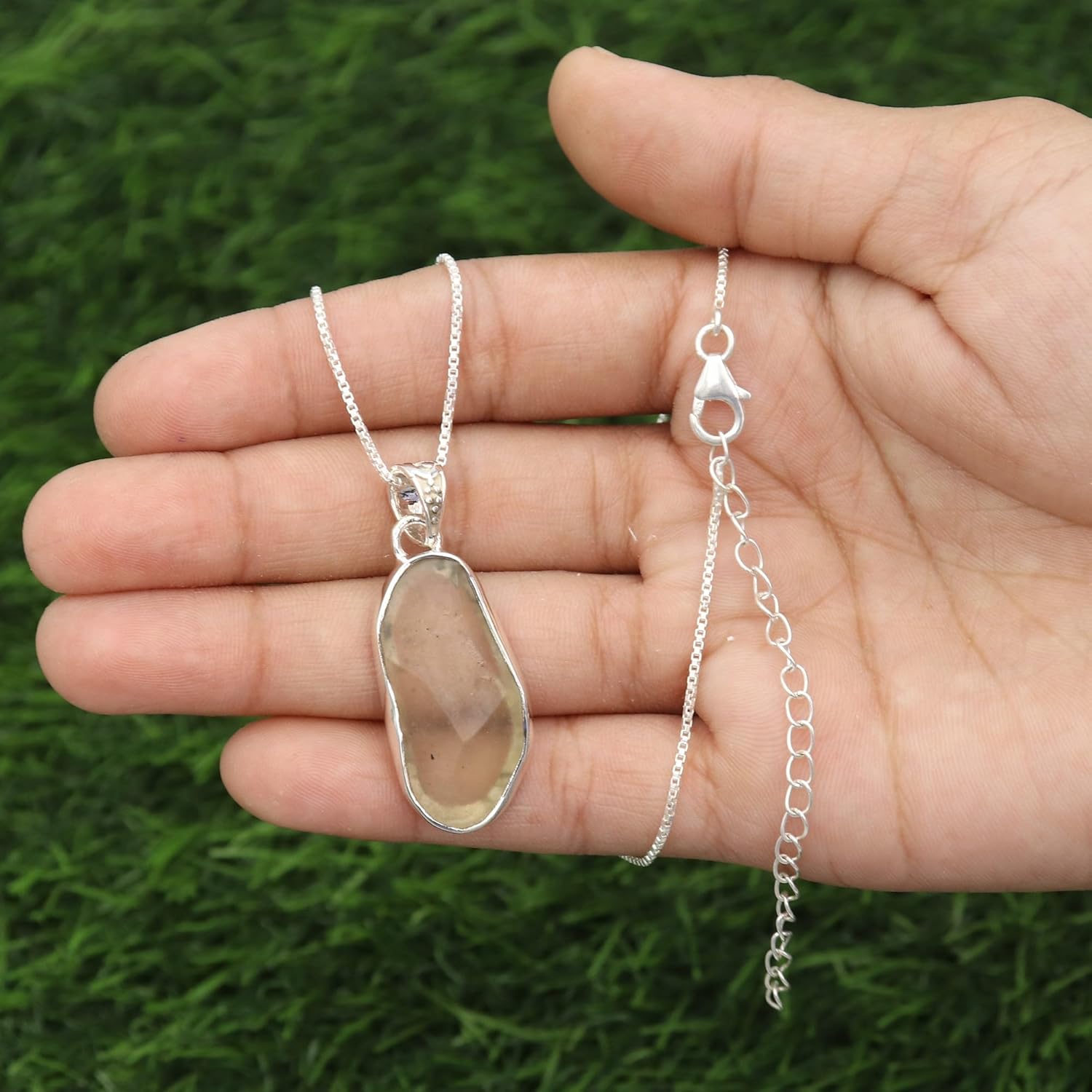 Libyan Glass Necklace – 925 Silver Rough Gemstone Pendant, Gift for Her