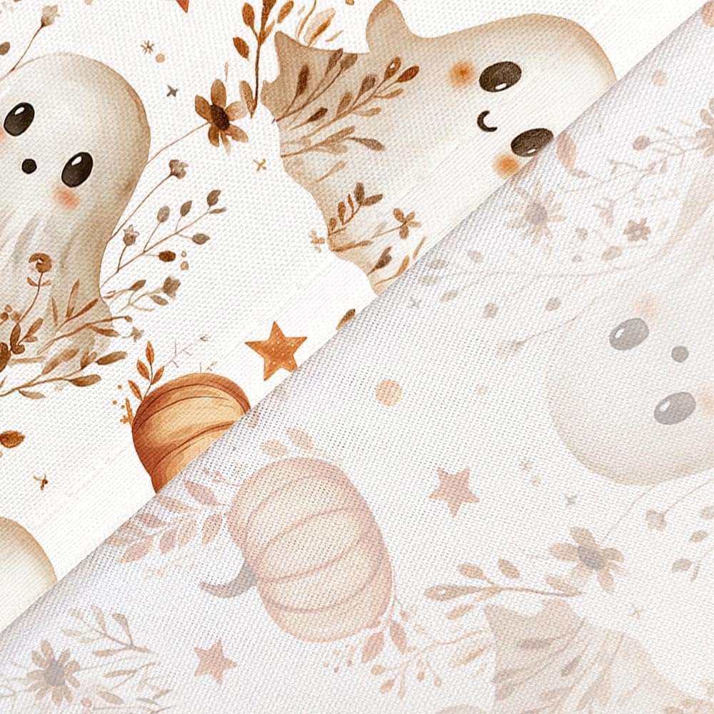 DYNH Halloween Ghost Shower Curtain, Cute Ghost Floral Rustic Flowers Pumpkin Funny Halloween Bathroom Fabric Shower Curtain Set Decor with Hooks,72X75In