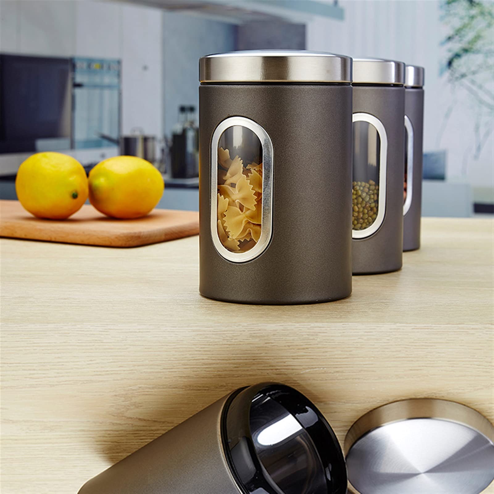 Vorratsgläser 3 stücke Edelstahl Küche Aufbewahrungsgläser Kaffee Tee Snack Aufbewahrungsbox Zucker Lagerung Küchenwerkzeuge Kaffeebehälter