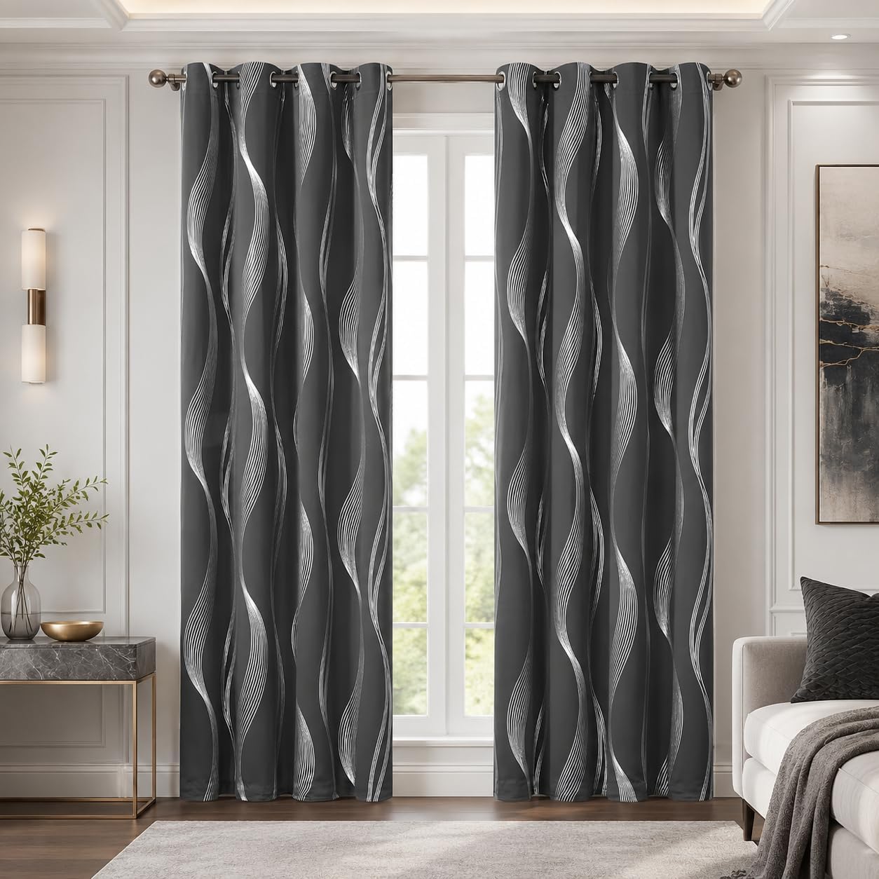 Deconovo Curtains for Living Room, Pattern Blackout Curtains 84 Inches Long