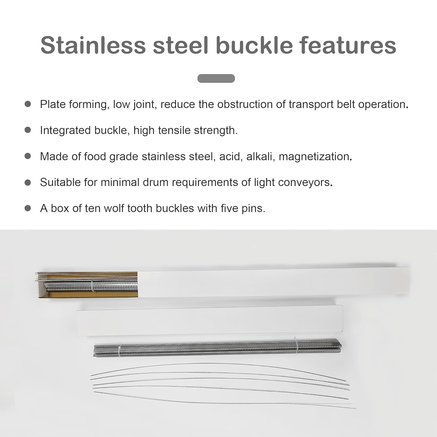 10PCS 24'' Conveyor Belt Lacing Stainless Steel Needle Wolf Tooth Buckle PVC Assembly Line Belt Steel Buckle Connector with 5 Connecting Pins（600MM）