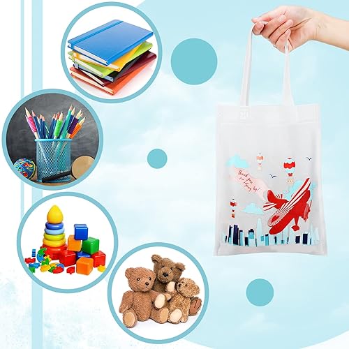 Miniatura 7 de 24 bolsas de recuerdo de fiesta de avión, bolsas de mano para niños, suministros para fiesta de cumpleaños de aviones, bolsas de regalo con asas,