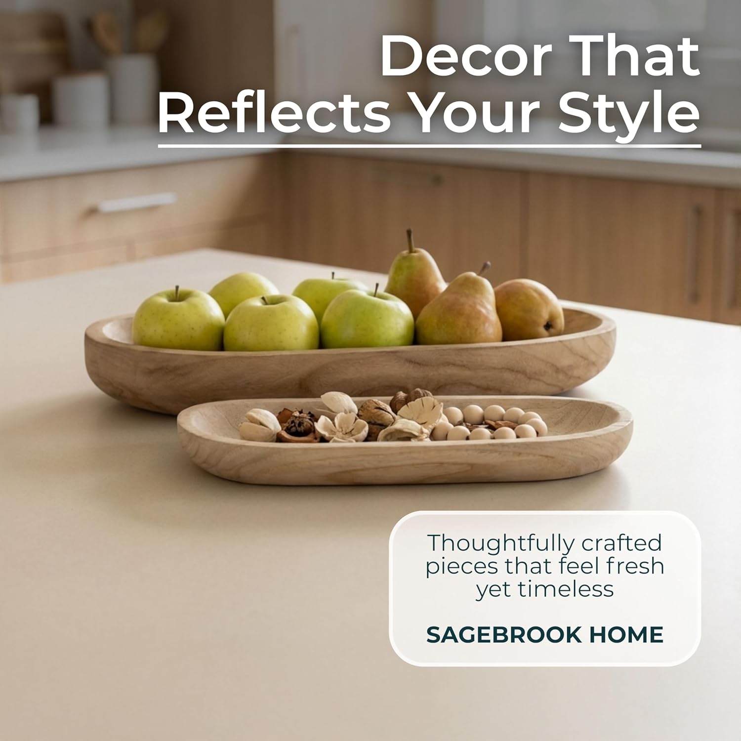 Paulownia Wood Decorative Bowls – Accent Bowl for Everyday Decorative Bowl Display, for Living Room, Kitchen, Entryway, or Shelf Decor, Rustic Aesthetic Brown Home Decor – 18" & 24", Brown