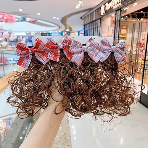 Miniatura 2 de 2 extensiones de cabello para niños con pinzas para el cabello, lazos rojos para niñas, linda peluca de horquilla trenzada para bebés pequeños, cola