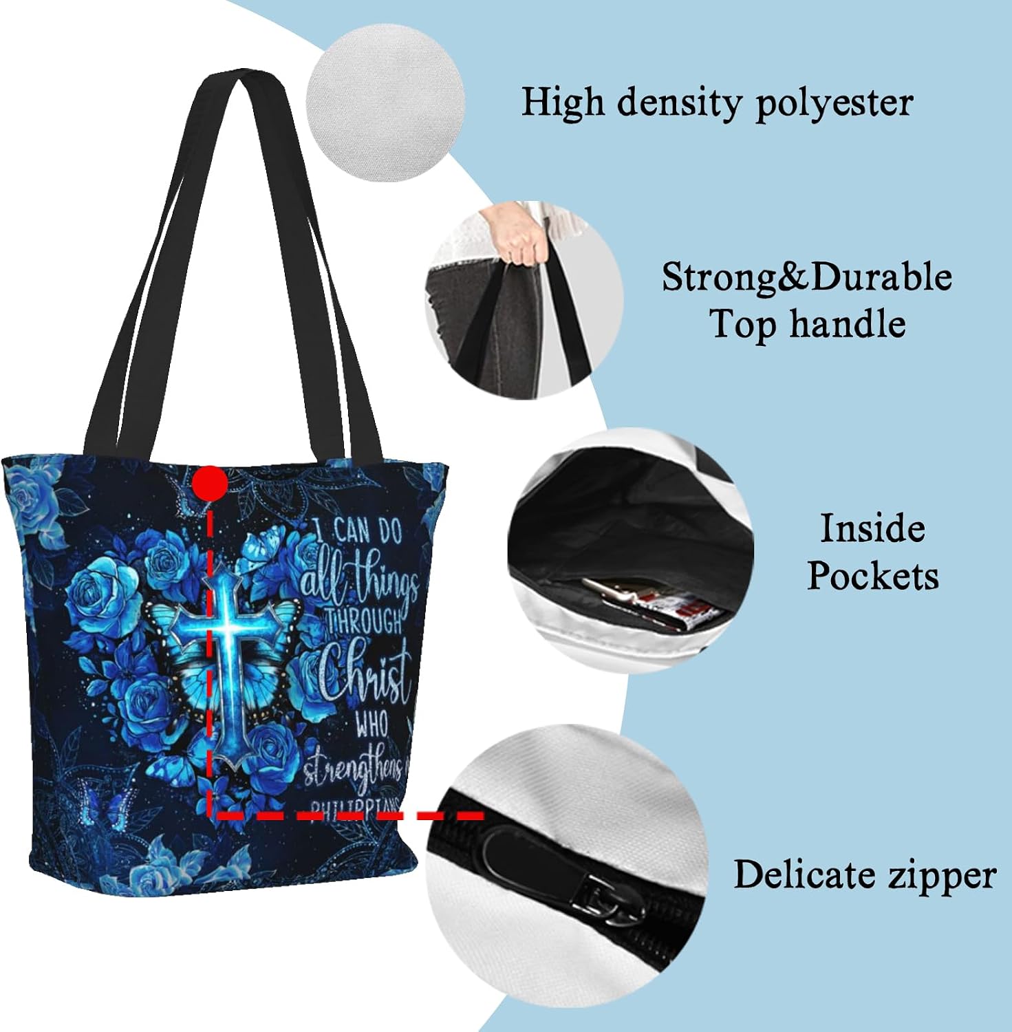 Bible Tote Bags for Women Church Shoulder Bags with zipper Aeathetic Christian Religious Gifts for Women image 5